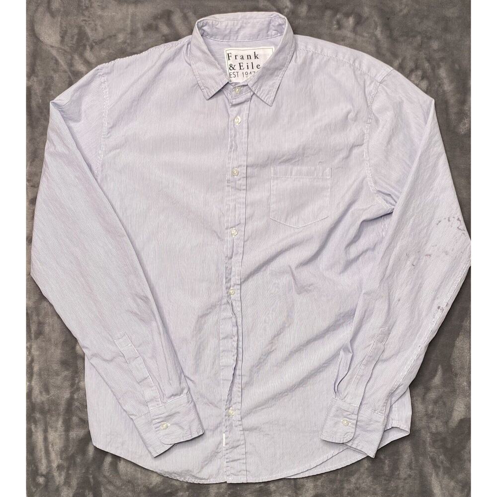 Frank & Eileen Luke Button Up Shirt Men's Small Blue Striped Made In USA